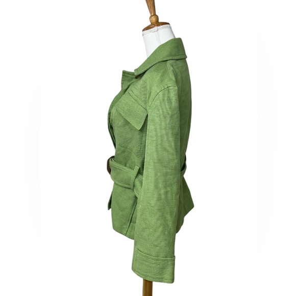 VINCE SAHARIENNE JACKET WOMENS SIZE MEDIUM GREEN LINEN BLEND BELTED - Picture 7 of 12